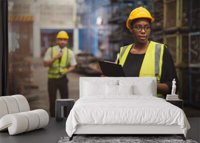 African women black lady engineer staff worker working in factory industry Wall mural