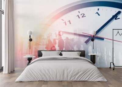 Business times concept people walking overlay with time clock Wall mural