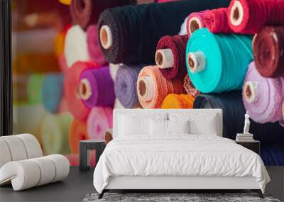 colorsful fabric silk rolls in textile shop industry from india Wall mural