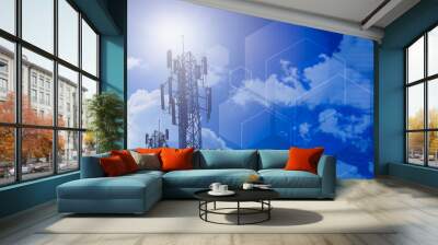 communication tower and information technology concept design for stage background Wall mural