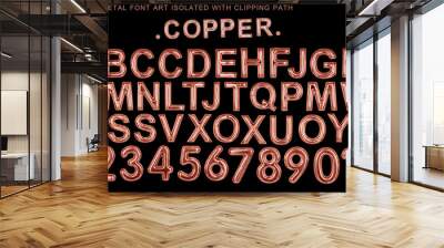 Copper font, A-Z Copper metal type luxury style text alphabet isolated on black with clipping path Wall mural