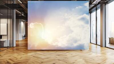 new hope or heaven sky, beautiful summer blue bright cloudy sky with sunset light ray. Wall mural