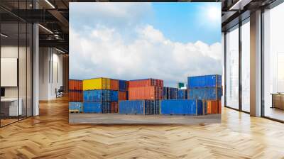 old container yard (CY) at shipping port dock waiting transportation for logistic industry background Wall mural