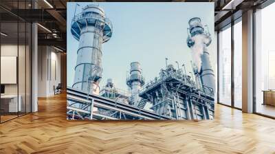 Power station clean modern factory Petroleum petrochemical industry building outdoors landscape. Wall mural