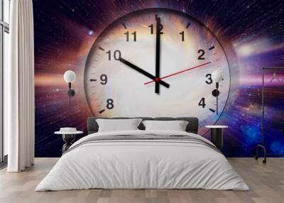 Space and Times, Clock time with Space and Galaxy light speed travel. Elements of this image furnished by NASA. Wall mural