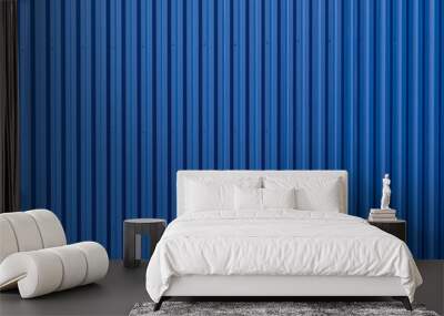 Striped Blue wave steel metal sheet cargo container line industry wall texture pattern for background. Wall mural