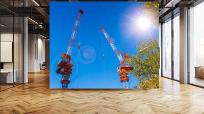 two crane hoist against blue sky sunny summer season in Japan Wall mural