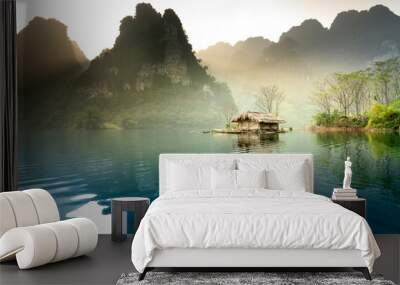 See the romantic and peaceful sunset in Thuong Lam, Tuyen Quang province, Vietnam Wall mural