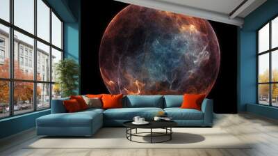 Abstract particle sphere, science background.Virtual flow big binary data visualization. Digital technology planet structure, Glows and particles. 3D render Wall mural