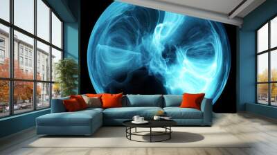 Abstract Sphere with smoke effect. X-ray effect. blue orb with wisp inside. 3D render Wall mural