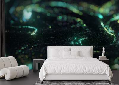 Beautiful dots in motion, texture with glowing defocused particles. Shallow depth of field.  Wall mural