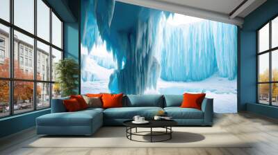 Breathtaking ice cave in an arctic, antarctic landscape. A mesmerizing frozen wonderland. generative AI Wall mural