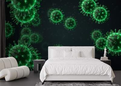 Coronaviruses, CoV, 2019-nCoV viruses. Dangerous flu strain cases as a medical health risk concept. deadly outbreak infection. pandemic, epidemic, endemic. 3D render  Wall mural