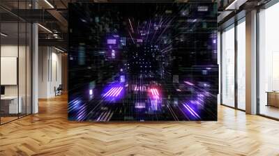 Futuristic HUD tunnel. Display screens for tech titles and background, news headline business intro. Motion graphic for abstract data center, server, internet, speed. 3D render Wall mural