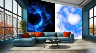 Glowing electric blue ring light magic effect. plasma glow surrounds the abstract ring, isolated on transparent or black background. 3D render Wall mural