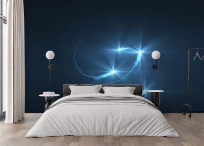 lightning blue ball flying. Shining lights in motion with small particles. Ring of electricity, Plasma ring on a dark background. Wall mural