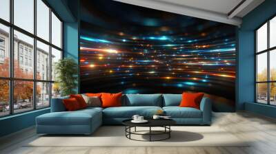 Luminous Futuristic Energy in Abstract Space. Display of abstract lights and glowing elements in a futuristic and dynamic motion. Energy and speed. Modern fusion of technology and art Wall mural