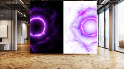 Magical fire light effect on transparent background. Lightning round frame with plasma portal. Ball and circle light effects in hud pink, purple hologram circles. Wall mural