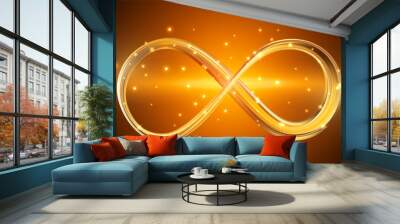 Gold shining infinity symbol. Glowing infinity sign Wall mural