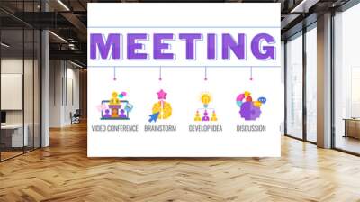 Meeting banner with color icons. Teamwork, working, meeting and management. Wall mural