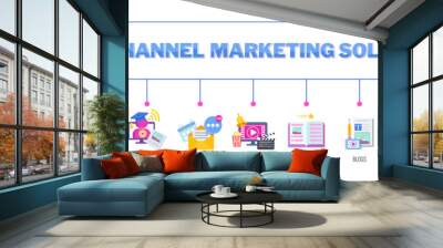 Multichannel, omnichannel marketing solutions. Flat vector illustration Wall mural