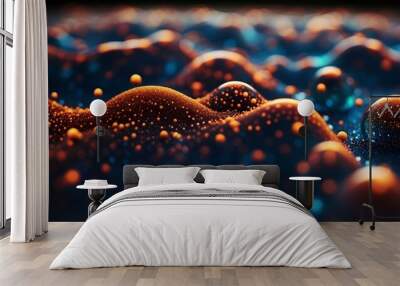 Abstract waves of spheres in orange and blue tones background Wall mural