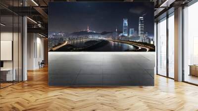 empty marble floor with cityscape and skyline of san francisco This picture is diamond of bridge beside Gwangalli beach generative ai

 Wall mural