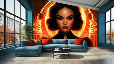 Illustration of Woman with Red Lips and Dramatic Lighting Wall mural