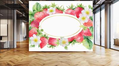 oval frame with strawberries Wall mural