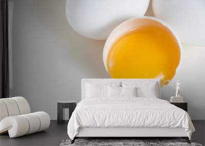 Eggs and egg yolk in shell isolate on white background Wall mural