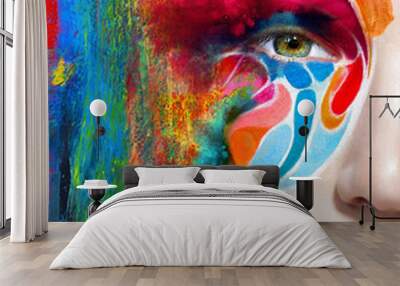 color face art woman close up portrait Wall mural