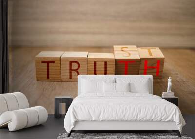 Flip Wood Cube Changes The Word Trust to Truth. Wall mural