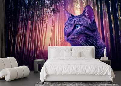 cat in a jungle Wall mural