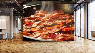 delicious bacon cooking in a pan Generative AI Wall mural