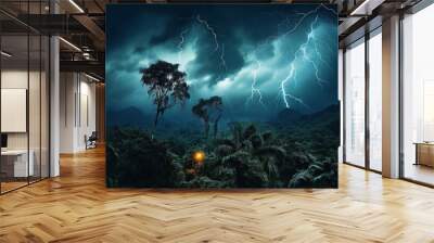 thunderstorm in the amazonian forest Generative AI Wall mural