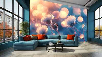 A vivid, high-definition image of a garden bursting with colorful spring flowers.  Wall mural