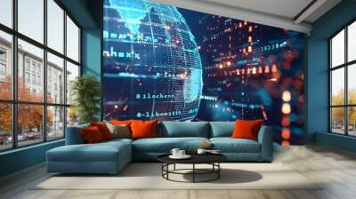 Abstract 3D globe with layers of security code and encryption symbols Wall mural