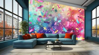 Festive Happy New Year 2022 illustration featuring striking typography and cascading confetti on a bright, colorful backdrop, ideal for holiday season  Wall mural