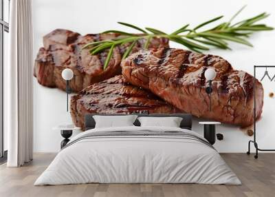 grilled beef steak with vegetables on white background Wall mural