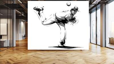 baseball player pitcher throwing ball Wall mural