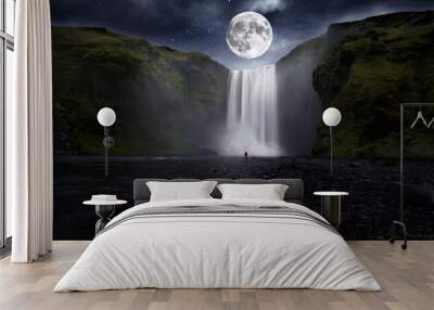 Big moon over great waterfall Wall mural