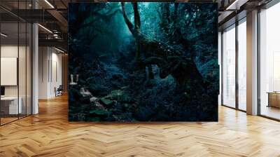 Deep tropical jungle in darkness Wall mural