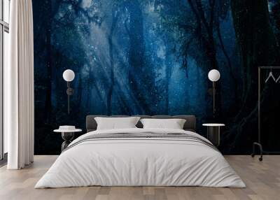 Magic forest with points of light Wall mural