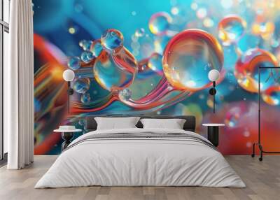 Vibrant Abstract Liquid Bubbles Macro Photography with Colorful Light Reflections Wall mural