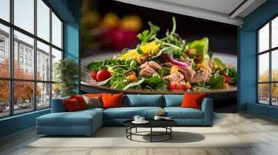  close up tuna salad bowl, idea for healthy food rich with fiber and vitamin, Generative Ai Wall mural