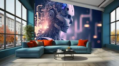  illustration of a robotic with cybermatic system design character with glow light, idea concept for Artificial Intelligent , the future and development of Ai Wall mural