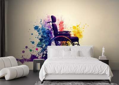  illustration of a wheel chair with color splash, Generative Ai Wall mural