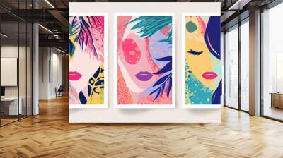  oil painting style abstract face of women wall art decor mock up idea, summer tropical forest Wall mural