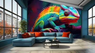  painting style illustration, happy cameleon with color splash, Generative Ai Wall mural