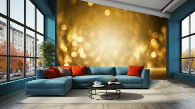 abstract gold background with blur bokeh light,  glitter glow magical moment luxury atmosphere on ground stage, Generative Ai Wall mural